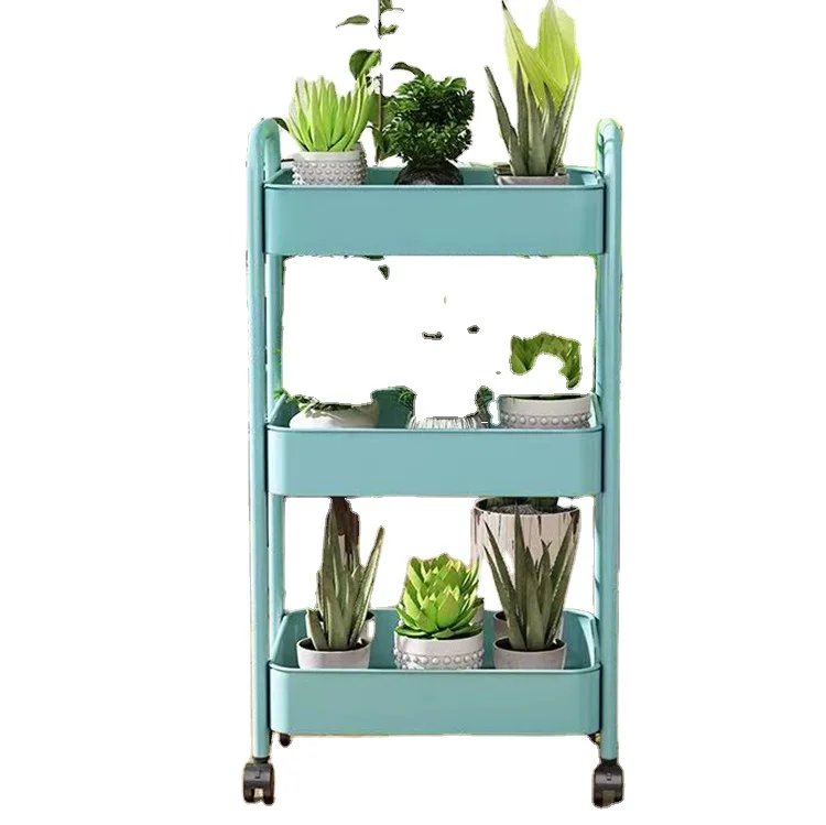 Hot selling metal steel household kitchen movable storage rack trolley four layer trolley to store household furniture