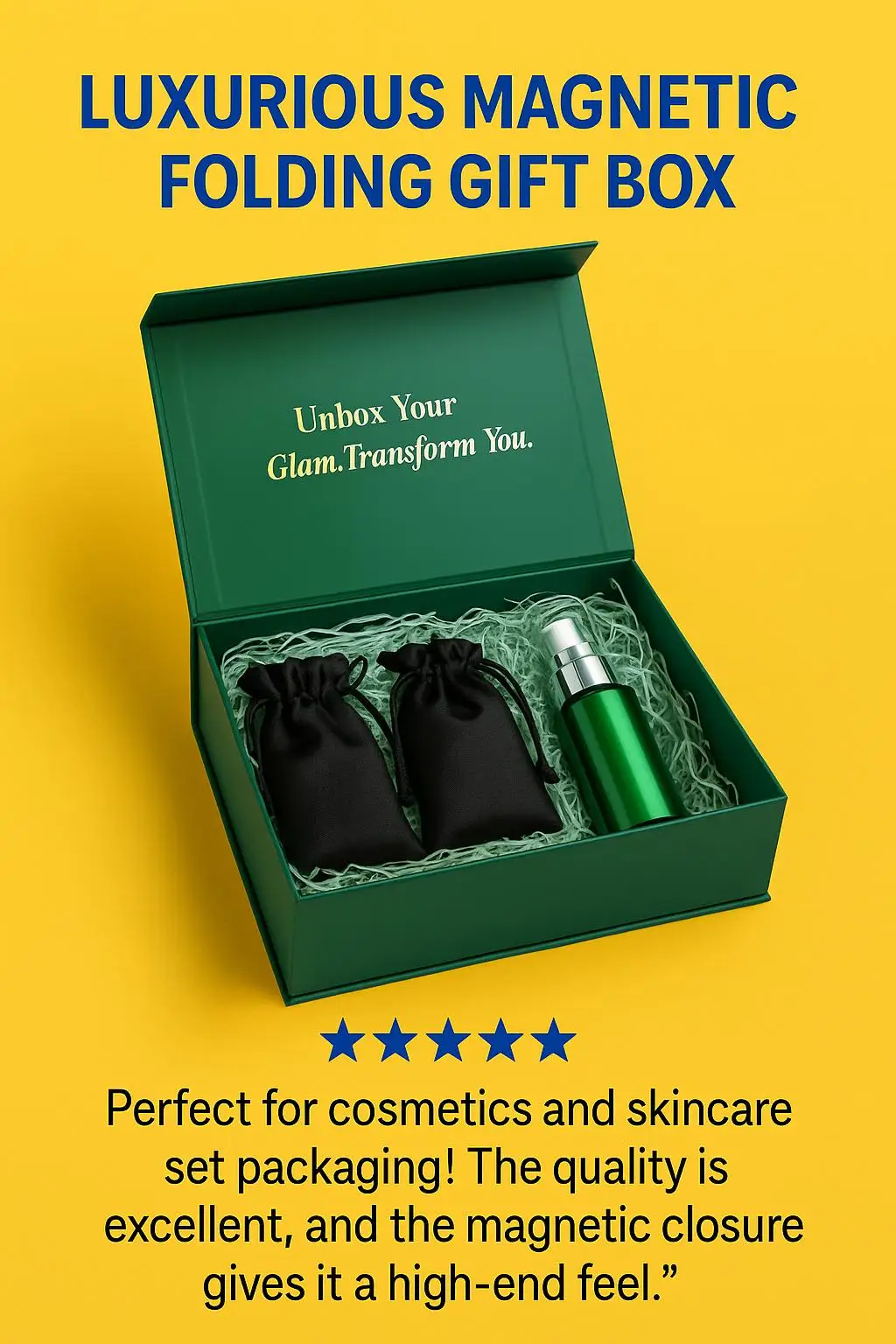Luxury Black Magnetic Gift Box with Ribbon for Eyeshadow Palette Skincare Set Packaging - detail 4
