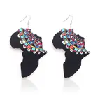 Wooden Earrings Earrings Wooden African Earrings Mixed Style 6cm Round Disc African Map Wooden Earrings