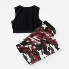 Girls Kids Summer DIDIBUBU Cotton Custom Girls Sleeveless Letter Printed Top Camouflage Pants Kids Summer Set