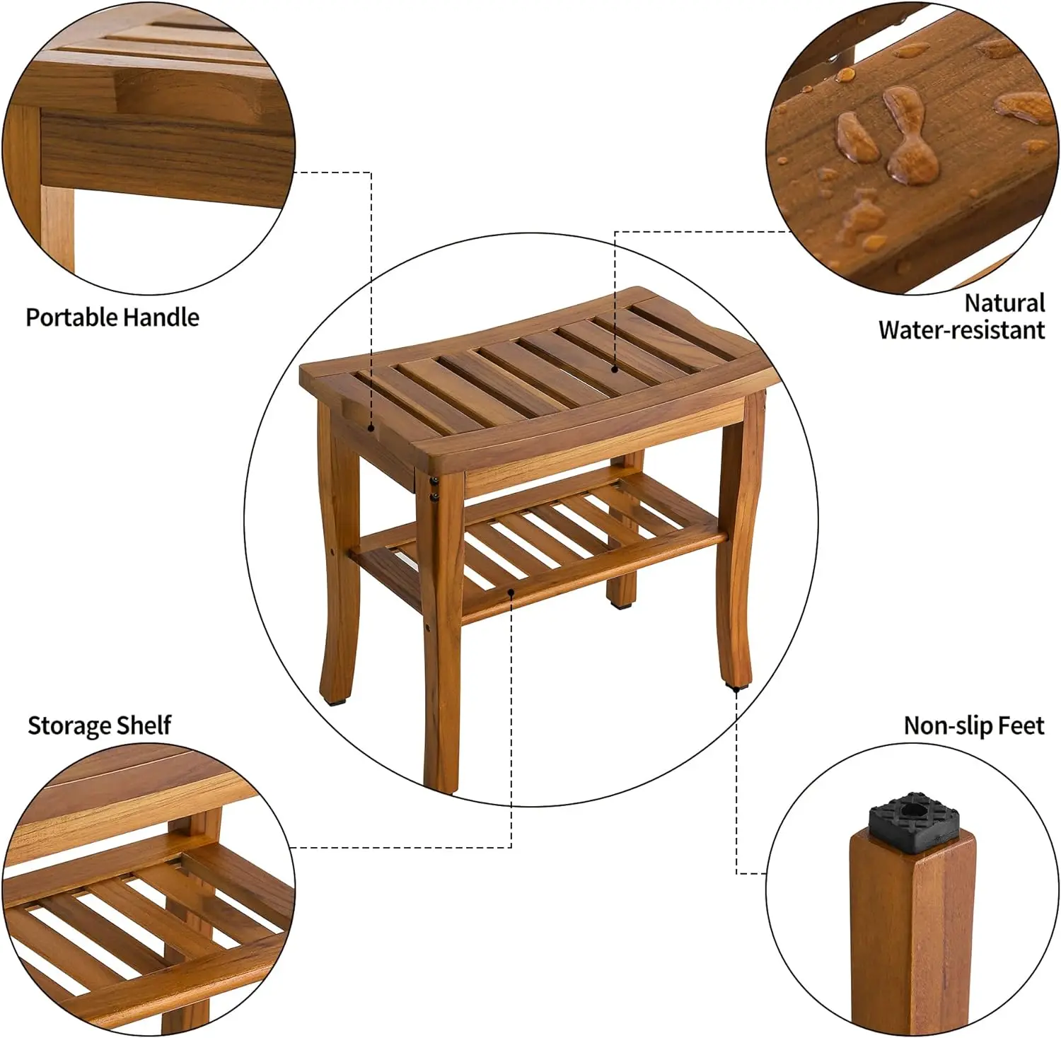 product shower bench 2 tier waterproof acacia wood shower stool with storage shelf inside shower seat for elderly seniors bathroom spa-0