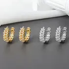 Hoop Trendy Minimalist Gold Plated Wheat Huggie Earrings CZ Leaf Hoop Earrings For Women Jewelry