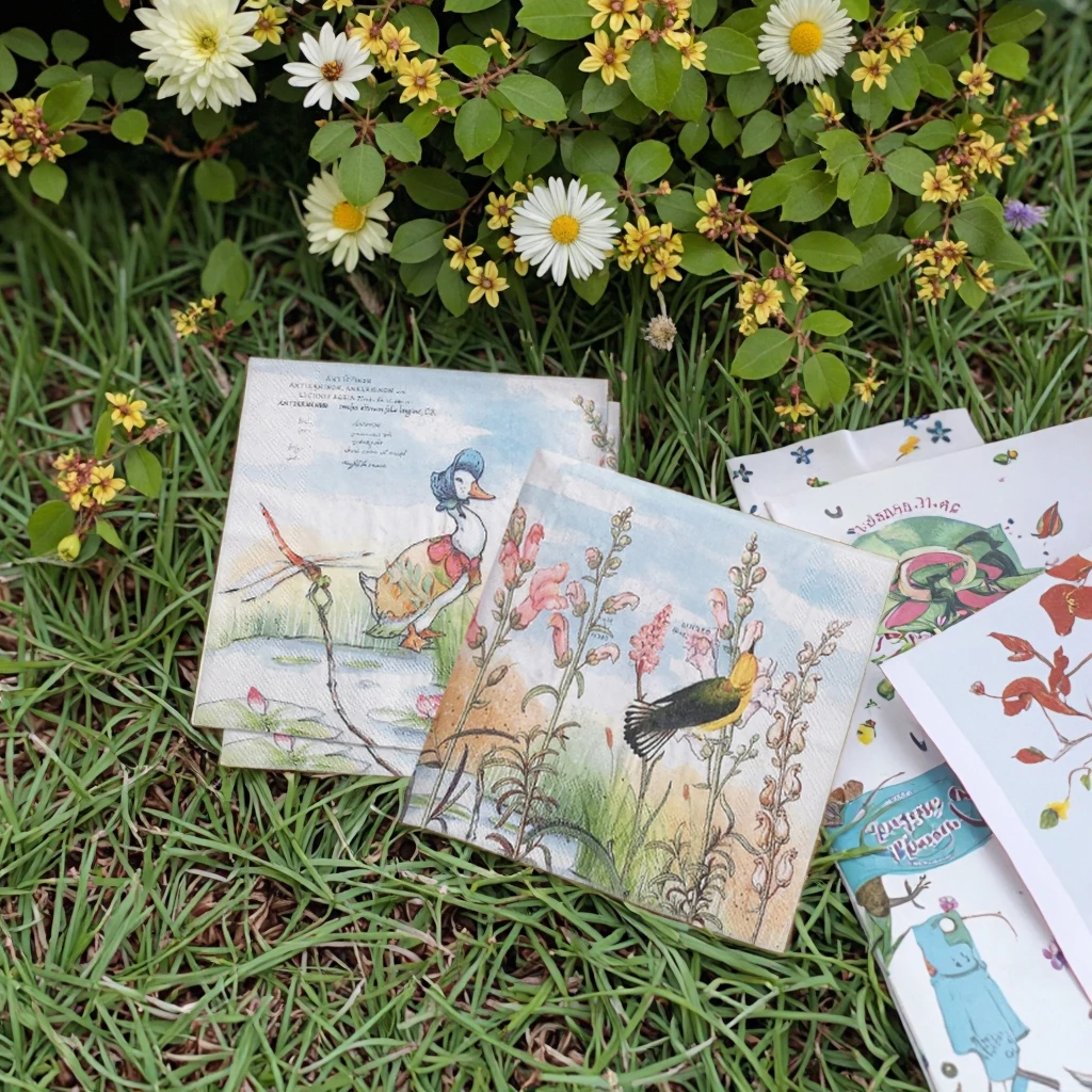 Watercolor Floral Bird-Theme Printed Disposable Virgin Wood Pulp 2-Ply Elegant Colorful Dinner Napkins LR Brand Bag manufacture