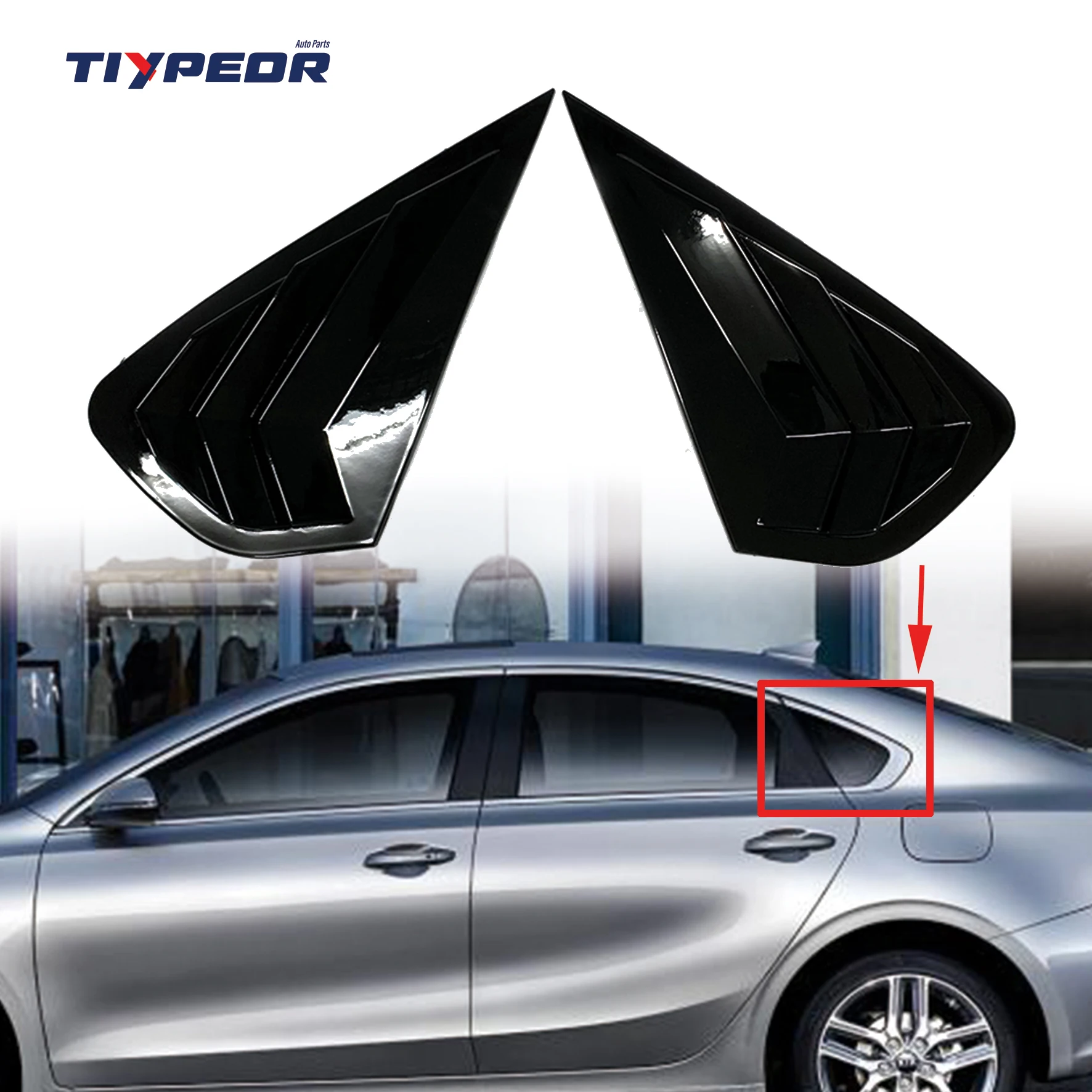 product auto exterior accessories for kia k3 2019 2021 car sport style rear side window louvers air vent scoop shades cover blinds-4