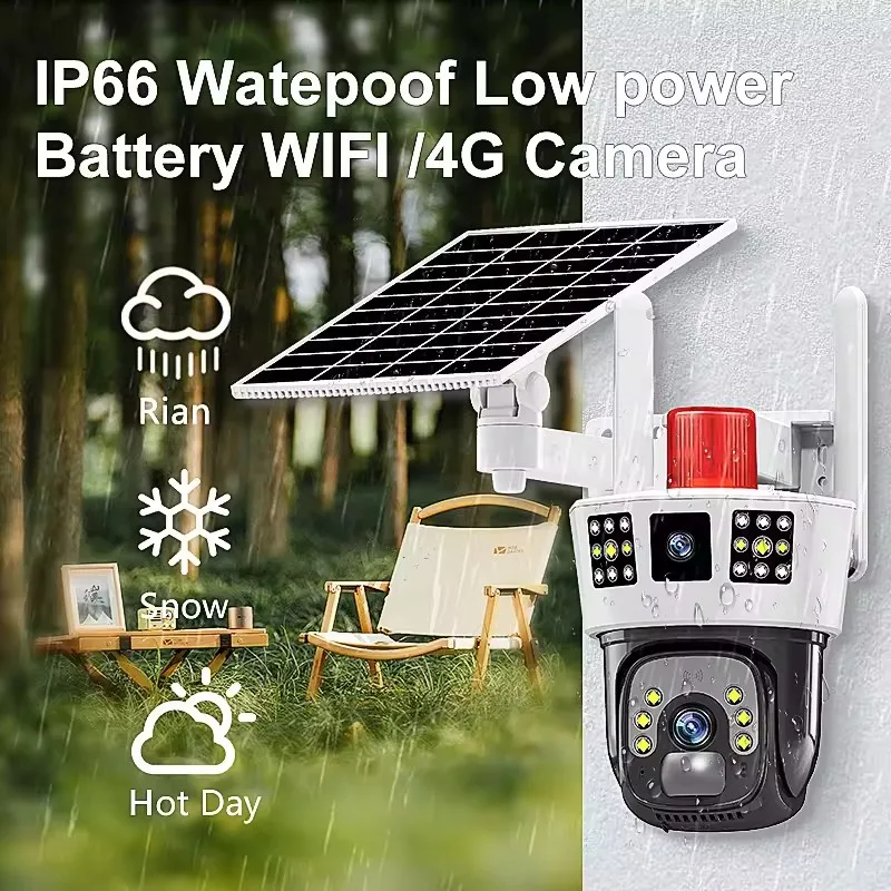 12MP 4gDouble Lens3ScreenPIRTrack Low-Power Outdoor NetworksWIFISecurityIP PTZBattery Solar Camera