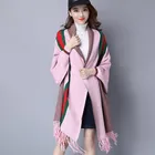 With Winter Scarf Women Fashion Women Winter Shawl Scarf 2 Sides Stripes Blanket Poncho With Sleeves