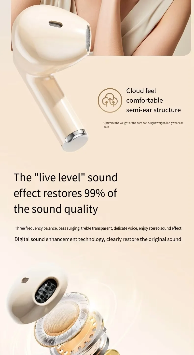 New Retro Digital In-Ear for Wireless Earphones Touch Low Latency AI Noise Reduction Long Non-Noise Cancelling TWS Headphones