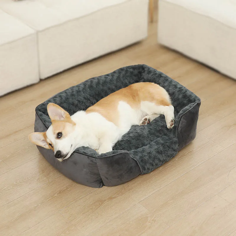 product hot selling wholesale rose plush suede fleece anti slip bottom pet sleeping bed with removable washable cover for small dog cat-56