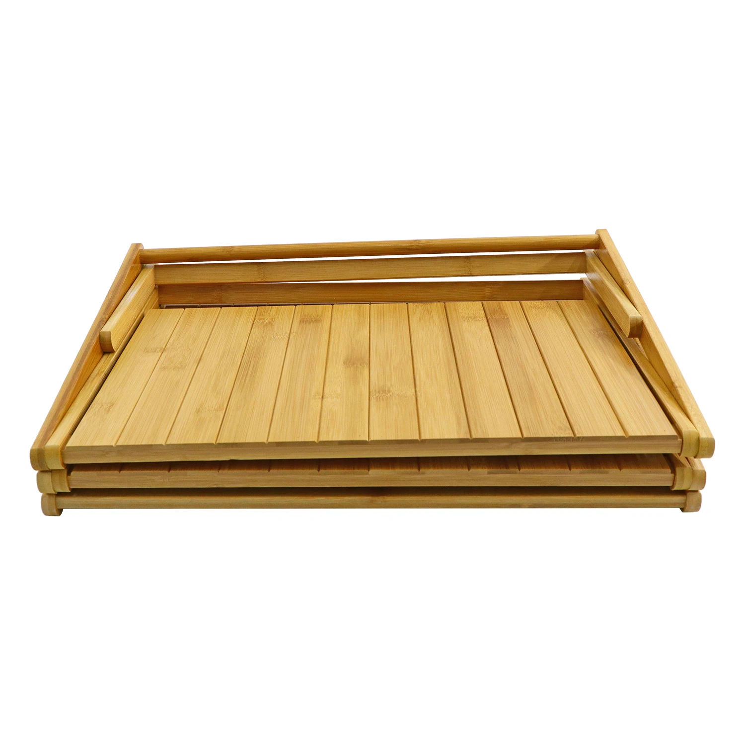 Wholesale  Portable Foldable Camping Shelf Wood Outdoor Picnic Rack Custom Bamboo Folding 3 Tier Shoe Rack Organizer with Handle