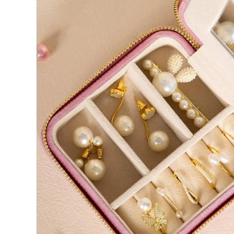 Custom Portable Velvet Jewelry Box With Mirror Double Layer Earring