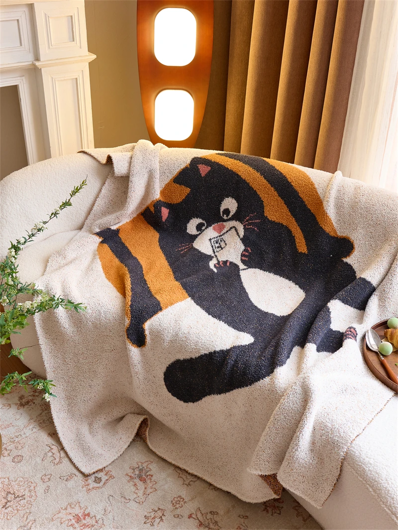 product accept custom 100polyester cute cat jacquard knitted throw blanket for home decoration gift  microfiber blanket oeko tex  lgl-57