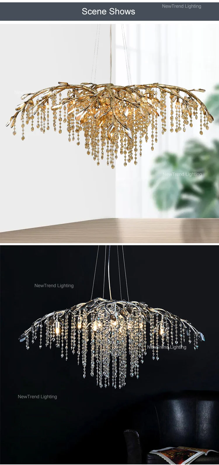CPL-168 Modern Design Indoor Decoration Hotel Room Shop Villa Custom Crystal branch LED Chandelier Light manufacture