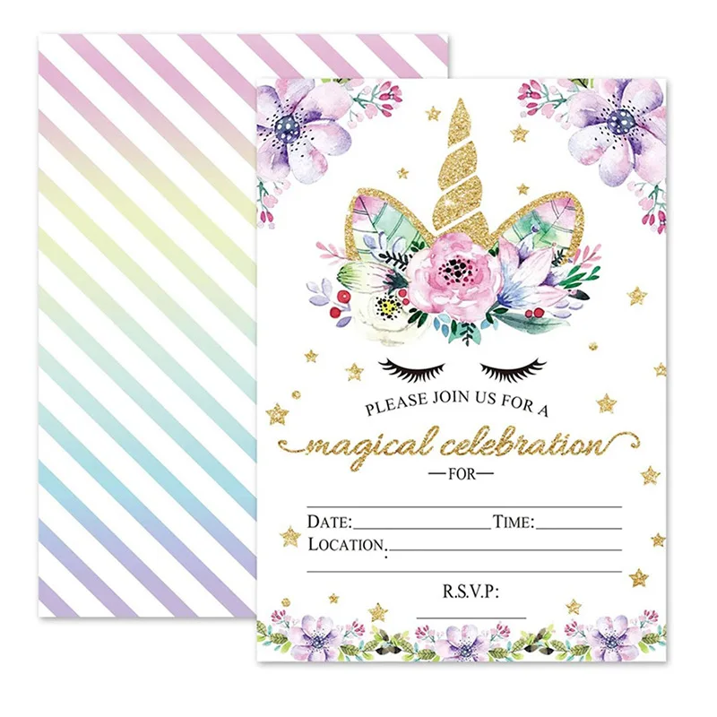 Magic Unicorn Birthday Greeting Card Petal Star Envelope Card Make Unicorn party decoration card custom printing