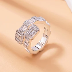 TOP ICY 2022 cz Baguette ring hip hop rose gold brass 18k gold plated fashion ring iced out street Baguette zircon pink ring