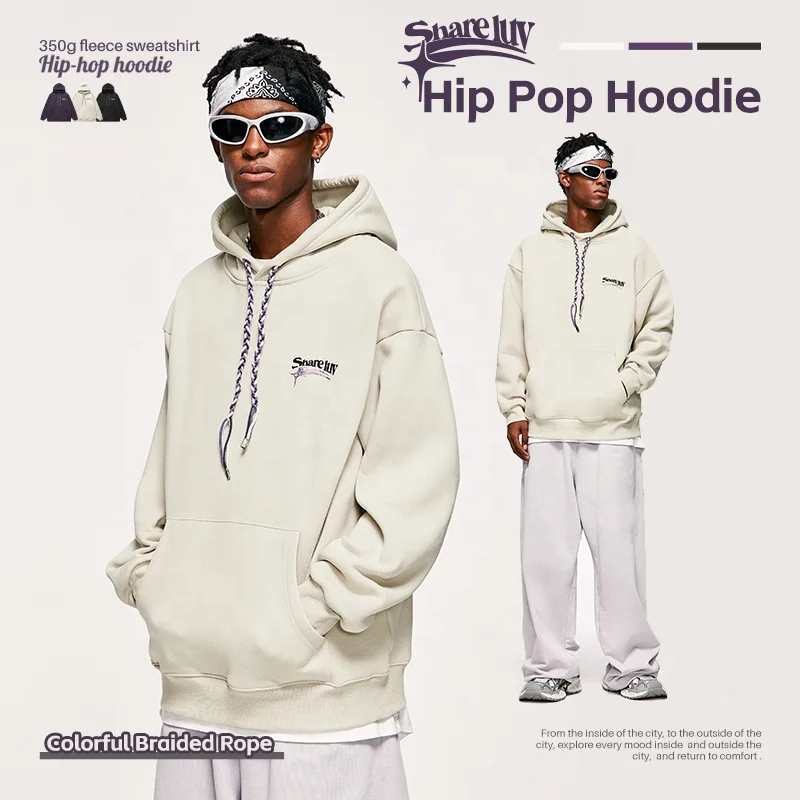 INFLATION Customized Braided Hooded Rope 350 GSM Fleece Heavyweight Unisex Men hoodie Sweatshirt