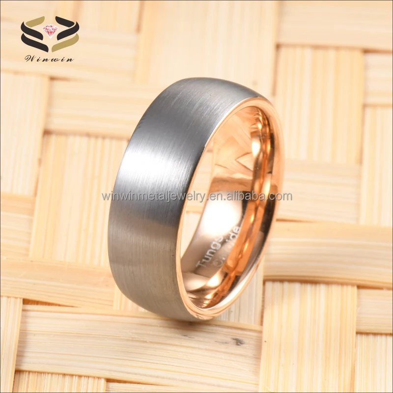 8mm Classic Dome Brushed Silver Rose Gold Tungsten Wedding Band Ring for Unisex Comfort Fit