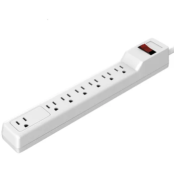 Heavy Duty 7 Outlets Power Strip with Flat Plug, Braided Cord Power Bar, Surge Protector, ETL Standard