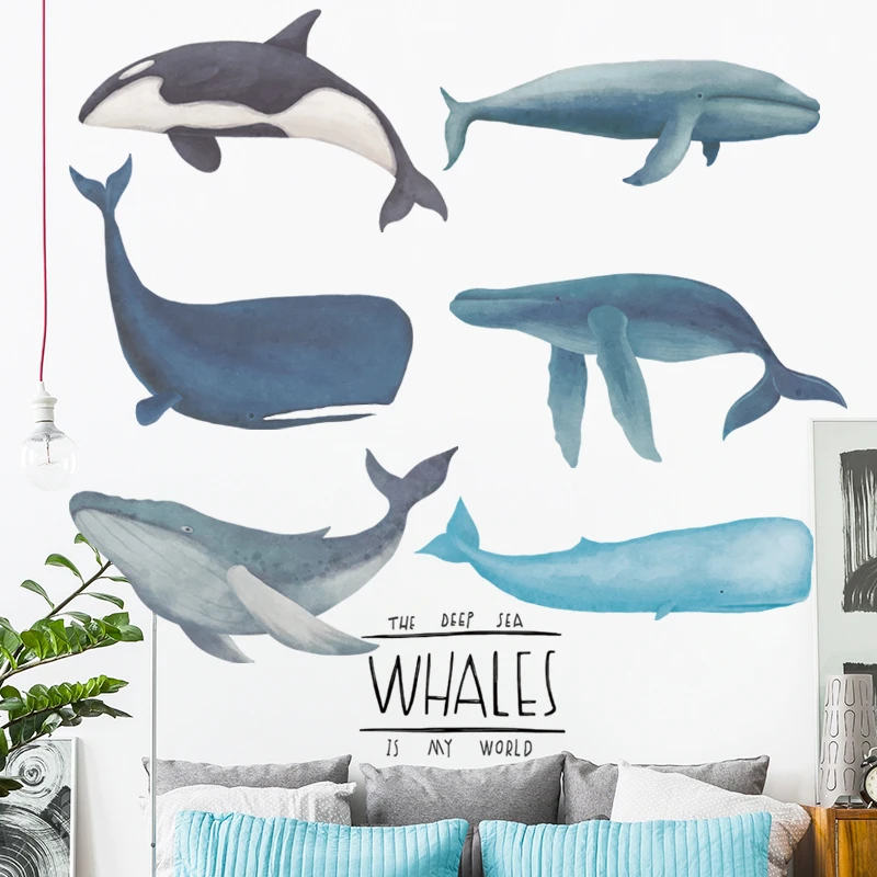 Cartoon Ocean Animal Blue Whale Dolphin Wallpaper Pvc Removable Waterproof  Wall Sticker For Bathroom Kid's Room Wall Decal - Buy Cartoon Ocean Animal  Blue Whale Dolphin Wallpaper,Pvc Removable Waterproof Wall Sticker,Bathroom  Kid's