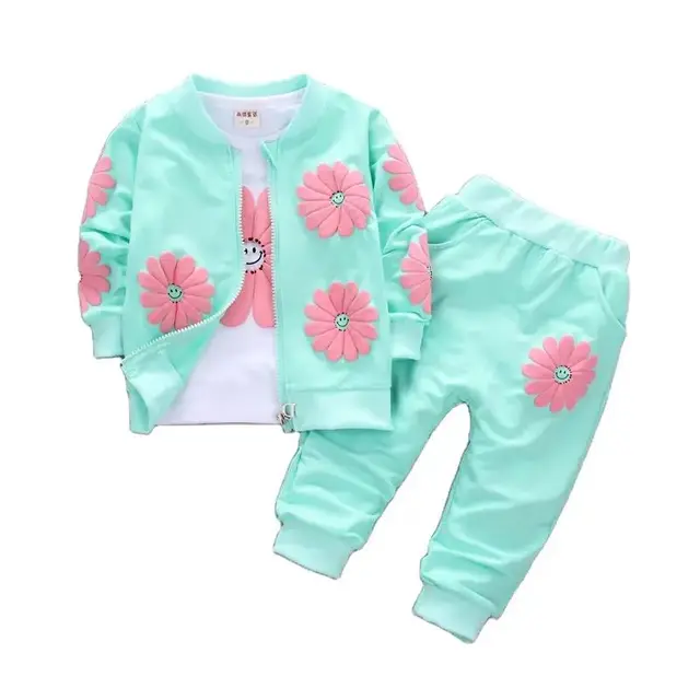High Quality Children's Clothing Girls' Spring And Autumn Set Casual Long Sleeved Pants Coat Three Piece Children's Clothing Set