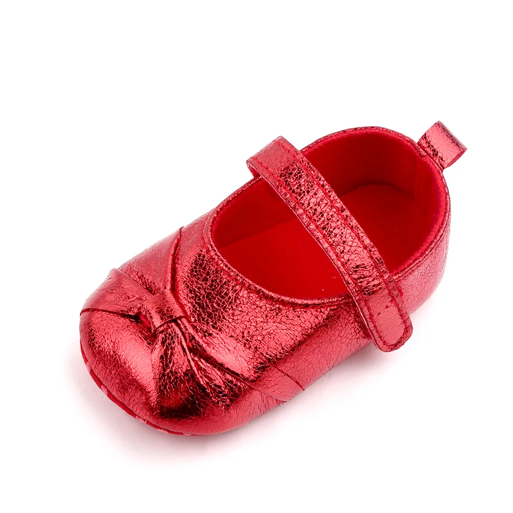 Spring and Autumn New Baby Girls Shiny Solid Color Bow Soft Soled Princess Walking Shoes details