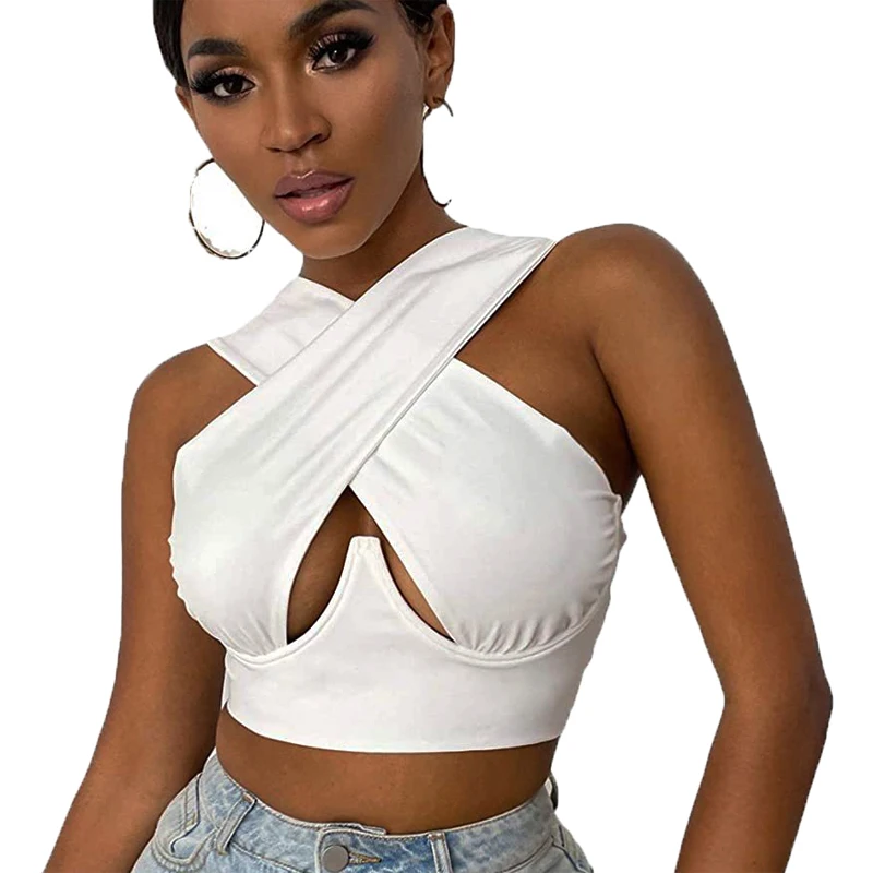 Deep V Neck Hollow Out Hole Tops Sexy Backless Cross Women's Plain Solid  Crop Tops - Buy Hot Sell Tank Top,Deep V Neck Hollow Out Hole Tops,Sexy  Backless Cross Women's Plain Solid