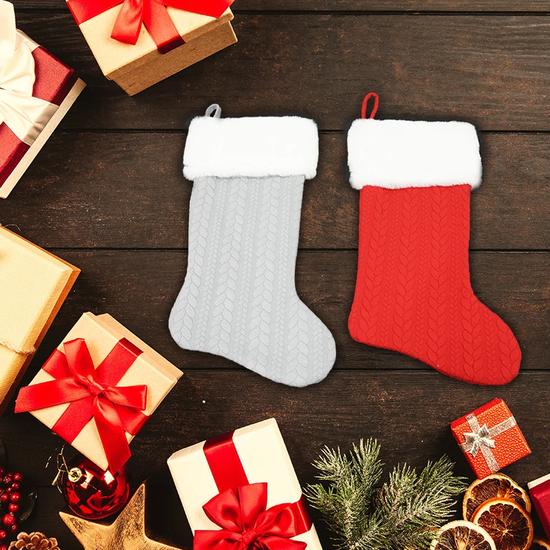 Wholesale OEM Embroidery Logo Christmas Socks Gift Bag Xmas Tree Ornaments Red Plush Christmas Stockings