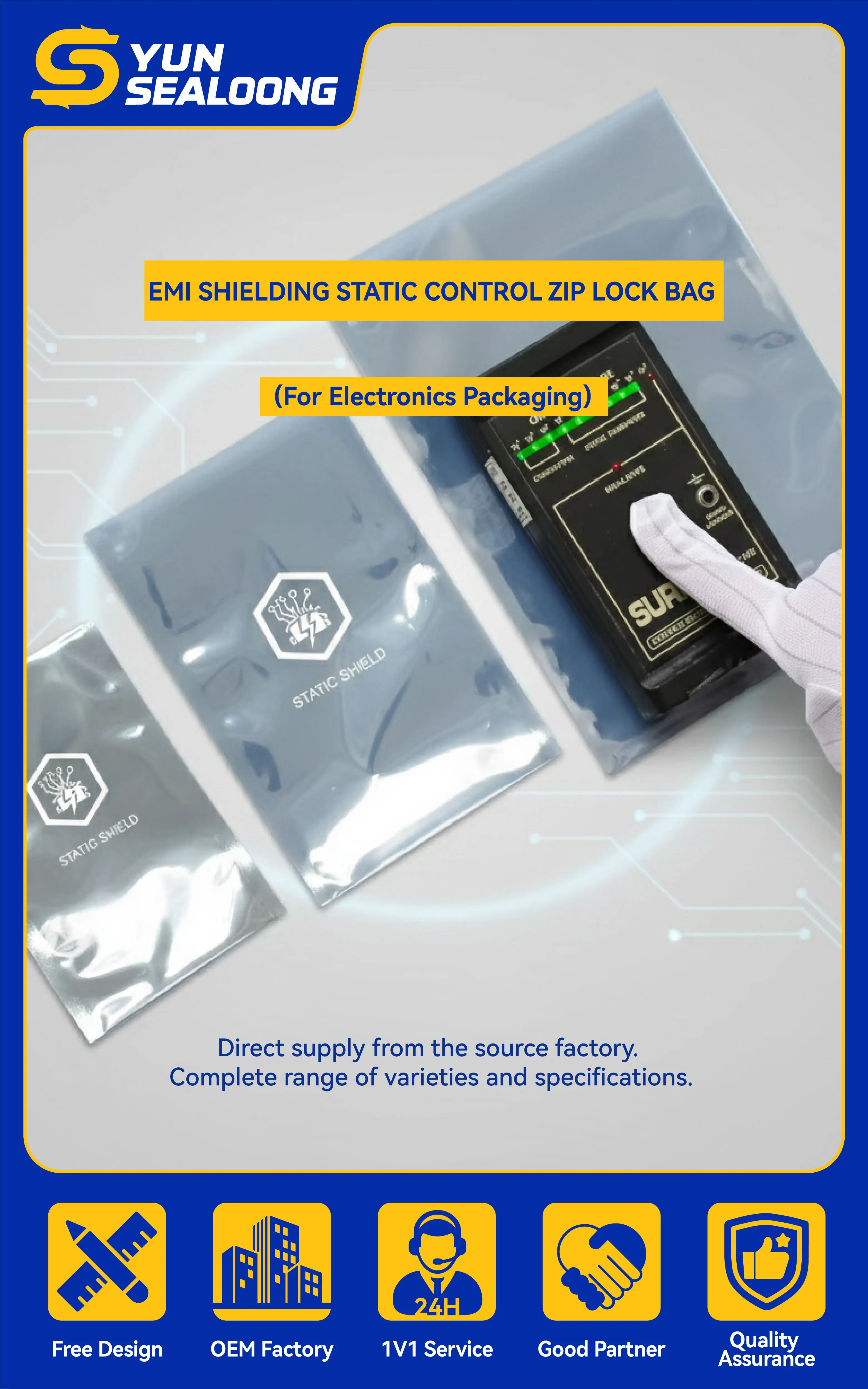 EMI Shielding Static Control Zip Lock Bag for Computer Parts Mobile Phones and Electronics Shipping
