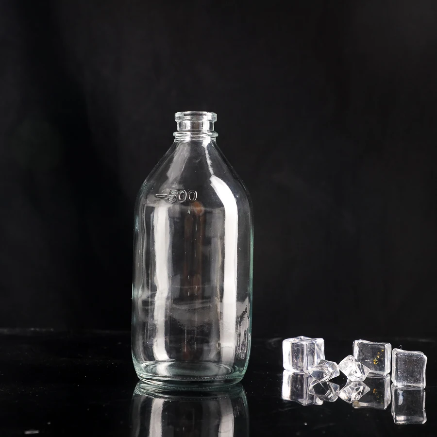 Clear Pharmacy Oral Solution Syrup Storage Bottle Round 550ml Medicine Liquid Glass Injection Bottle with Rubber Stopper Lid