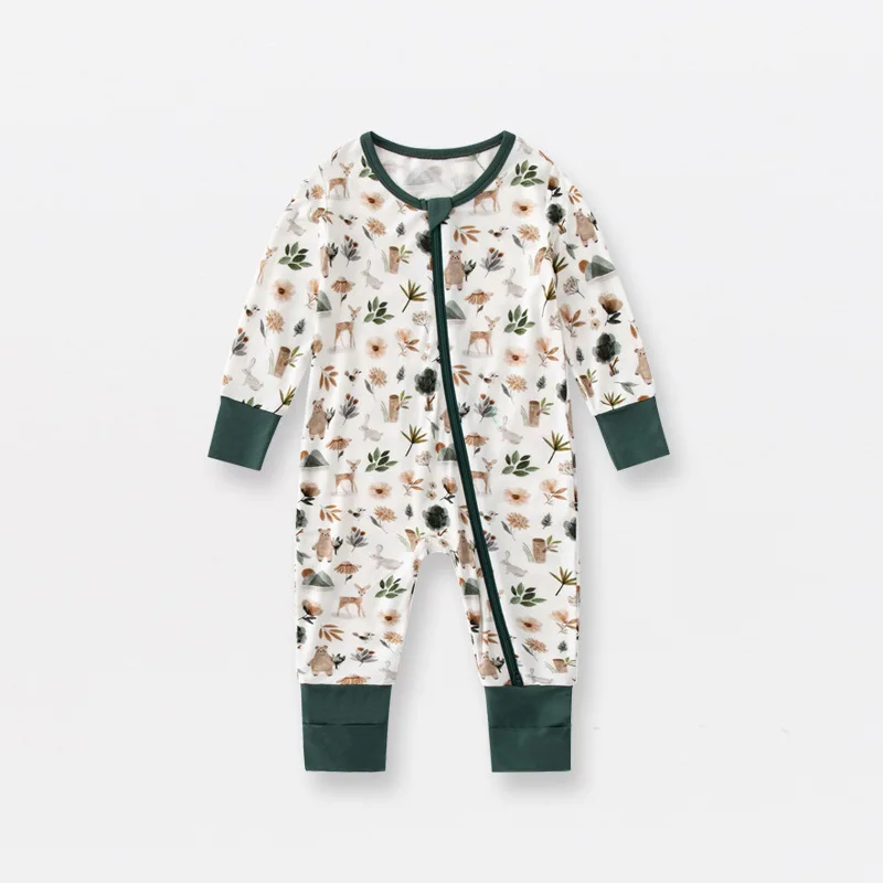 Toddler Customized patterns Pajamas Newborn Clothing Reverse Zipper Bamboo Spandex Baby Romper Jumpsuit