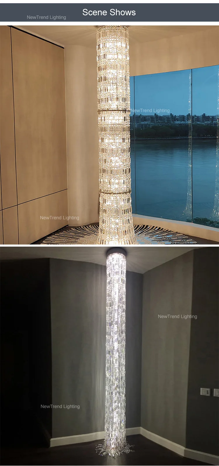CPL-206 Custom Indoor Decoration Hotel Lobby Staircase Luxury Chain LED Crystal Chandelier manufacture
