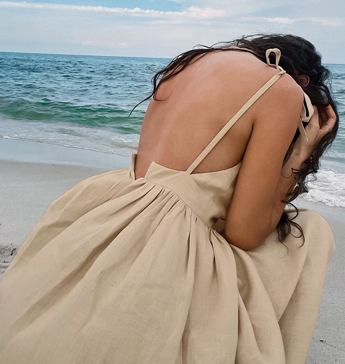Custom Summer  New Solid Bohemian Vacation Beach Women Luxury Midi Casual Cotton Linen Dress