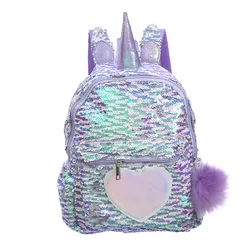 2023 Wholesale Cute Colorful unicorn backpack school bags girls unicorn Sequins can be flipped Mochilas