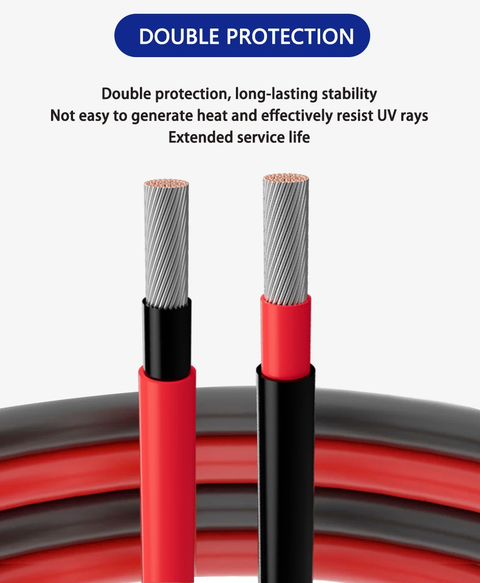 TUV/UL H1Z2Z2-K Customized Factory DC Wire 4mm2 6mm2 10mm2 Red Black 100m/Roll Xlpe Tinned Copper Pv Solar Cable插图6 TUV/UL H1Z2Z2-K Customized Factory DC Wire 4mm2 6mm2 10mm2 Red Black 100m/Roll Xlpe Tinned Copper Pv Solar Cable插图6