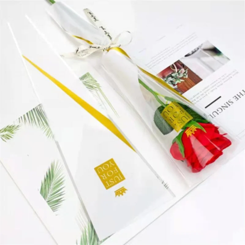 Single Bag with Transparent OPP Single Rose Recyclable One-Bouquet Carnation Flower Packaging Set Gifts Candies Jewelry bags