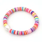 Boho Multi Color Polymer Clay Beaded Bracelet With Nature Pearl
