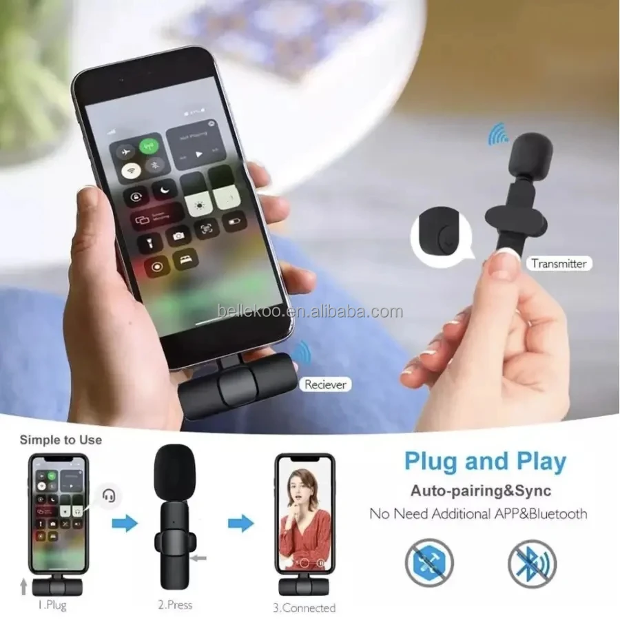 2Pack Lapel Mic 53'' Tripod Stand LED Video Light Wireless Microphone Phone Vlogging Kit For Tiktok Facebook YouTube Vlog Making