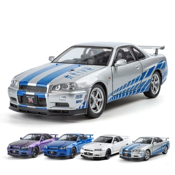 1:24 Nissan Skyline GTR 34 Skyline JDM Diecast Metal Miniature Race Toy Car Model Pull Back Sound Light Collection Gift For Boy