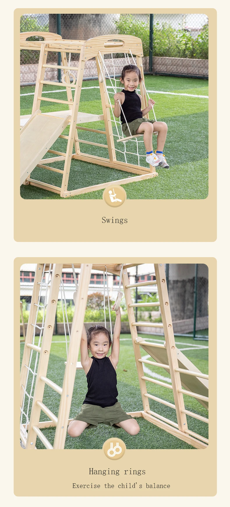 Jeux de plein air pour enfants, cadre d'escalade en bois, aire de jeux intérieure Pickler Dreieck, fournisseur d'équipement de terrain de jeu