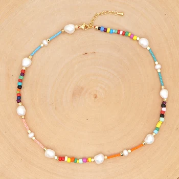 Go2Boho 2022 Boho Summer Beach Necklace Colorful Beads Jewelry Handmade Beaded Freshwater Pearl Necklaces For Women Gift