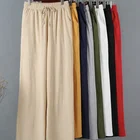 Trousers Fashion Design Linen Texture Pants Jeans Lady Wide Leg Trousers Casual Elegant Holiday Style Women Long Pant