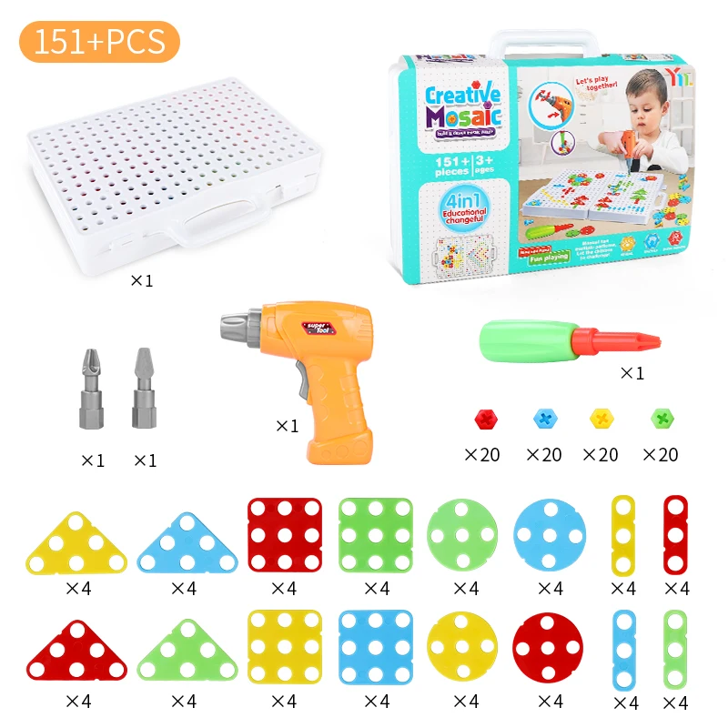 mosaic building blocks peg electric drill