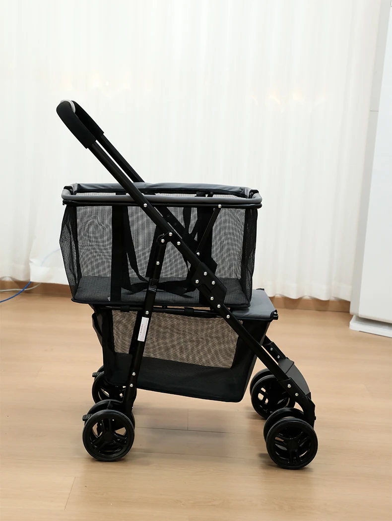 Wholesale Hot Sale Portable Outdoor Multifunctional Double Layer Pet Stroller Large Space for Multi Pet Families Pet Supplies factory
