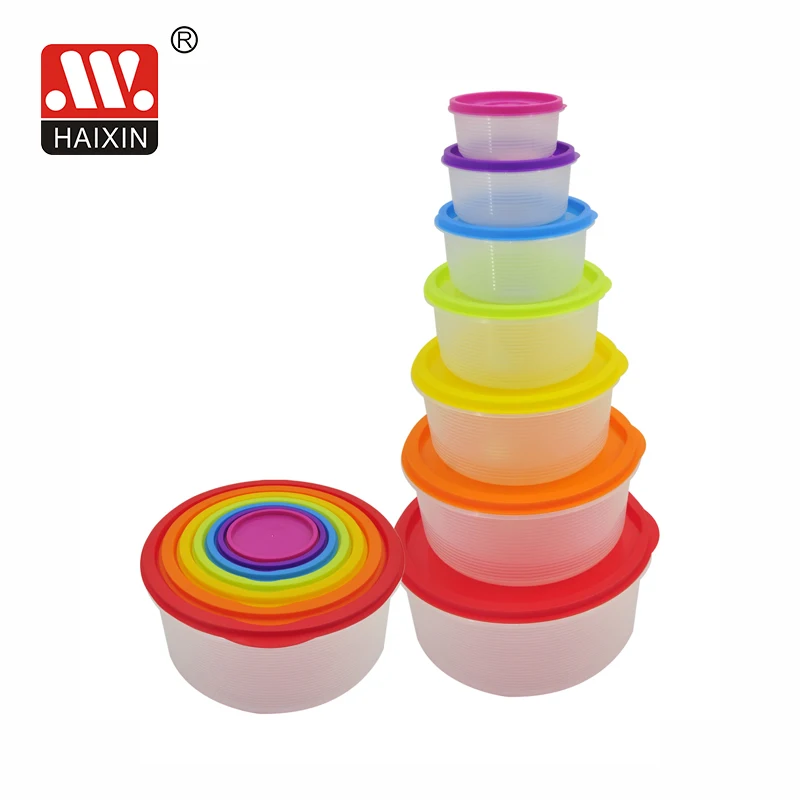 Haixing New design clear round plastic colorful  Food Storage Container Box with lid  container set