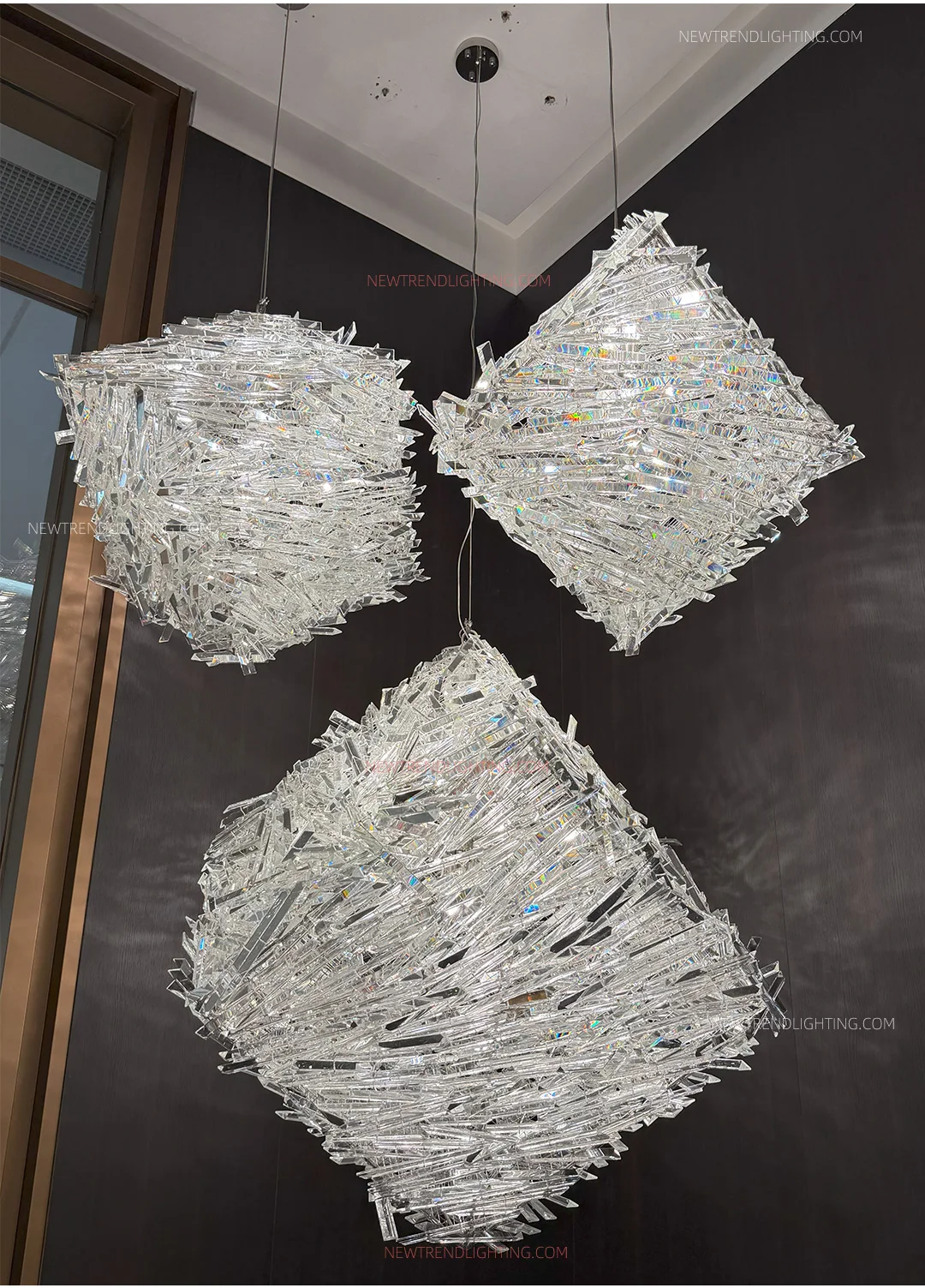 cpl 512 custom cascading crystal chandelier luxury bespoke led staircase lighting manufacturer for high end villas-2