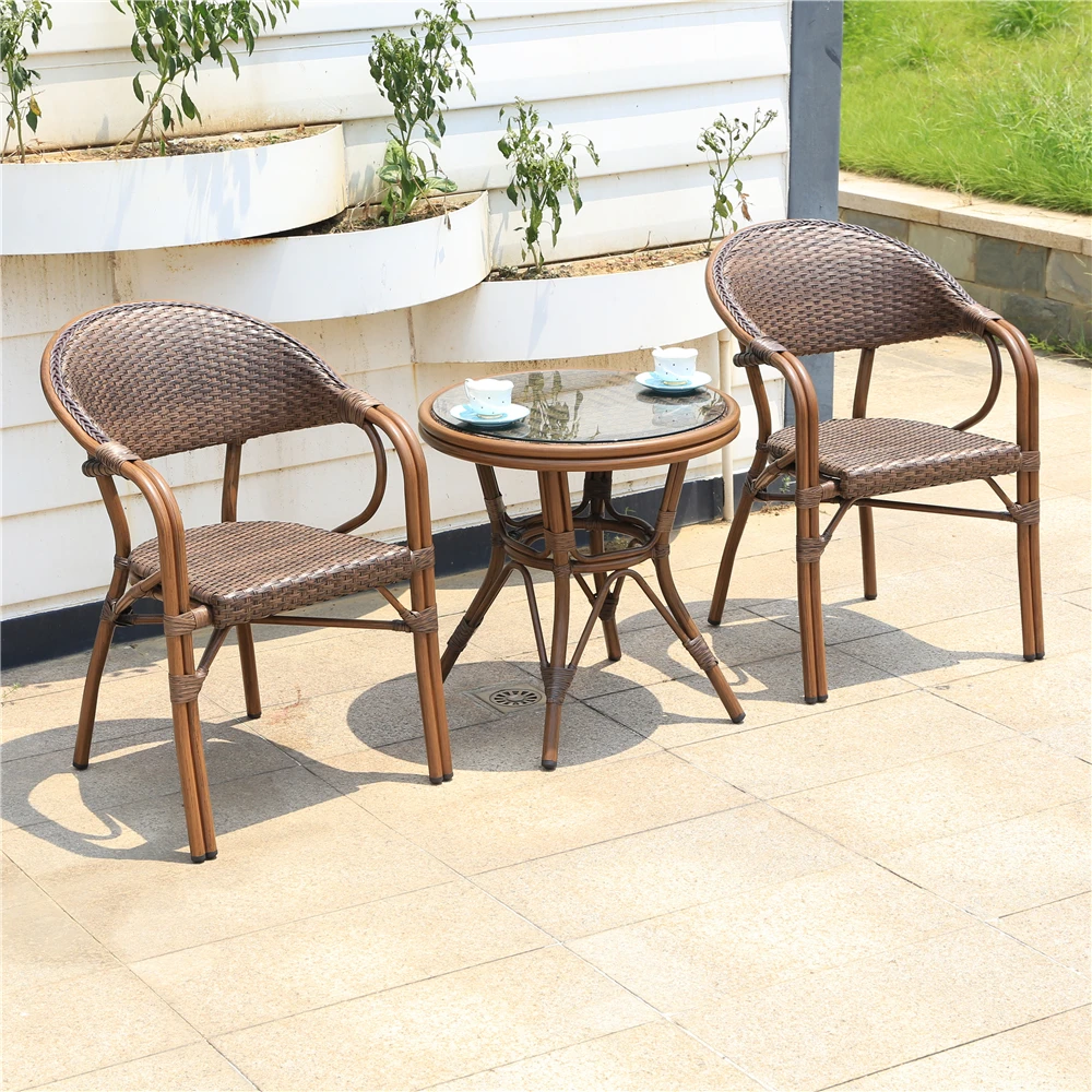 Scandinavian style outdoor  light luxury corrosion resistant table and chair aluminum rattan tea table