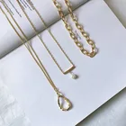 Pearl 3pcs/set Gold Plated Pearl Pendant Bar Necklace Triple Layer Gold Necklace