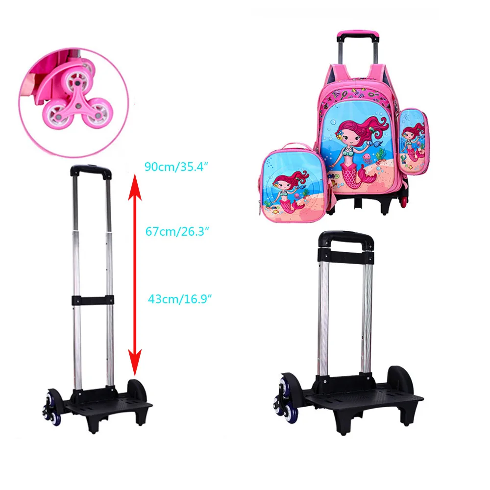 High Quality Kids Rolling Schoolbag Set 3 Pcs Backpack with Pencil case and Lunch Bag6-12 Years Removable Trolley Schoolbag