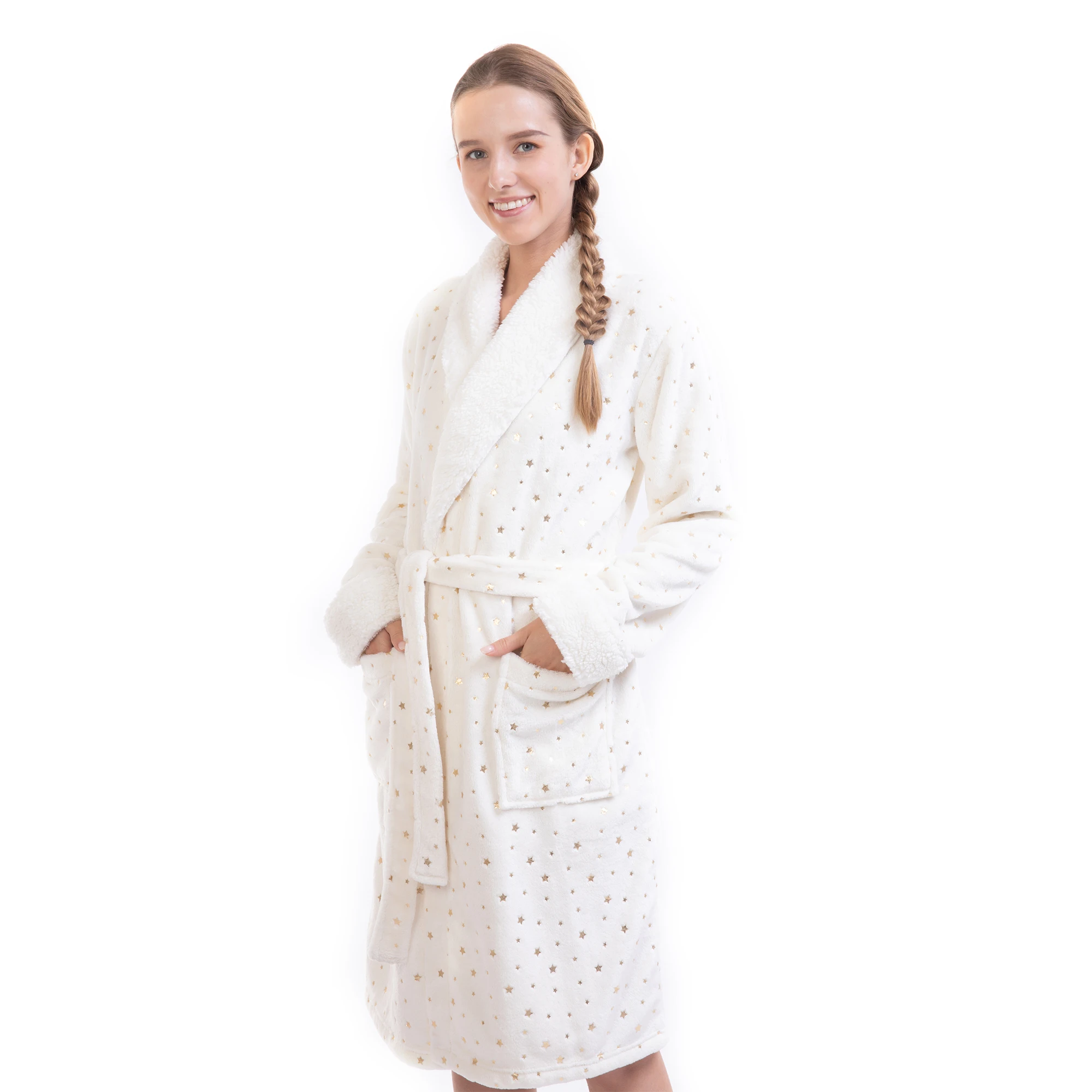 womens luxury plush robe mid-length bathrobe with