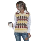 Vest Women Streetwear Preppy Style Knitwear Tank Top V-Neck Argyle Plaid Knitted Sweater Vest