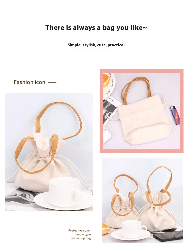 Solid Color Artistic Canvas Tote Bag with Simple Drawstring Design Mini Mobile Phone Key Storage Fashionable Letter Pattern factory